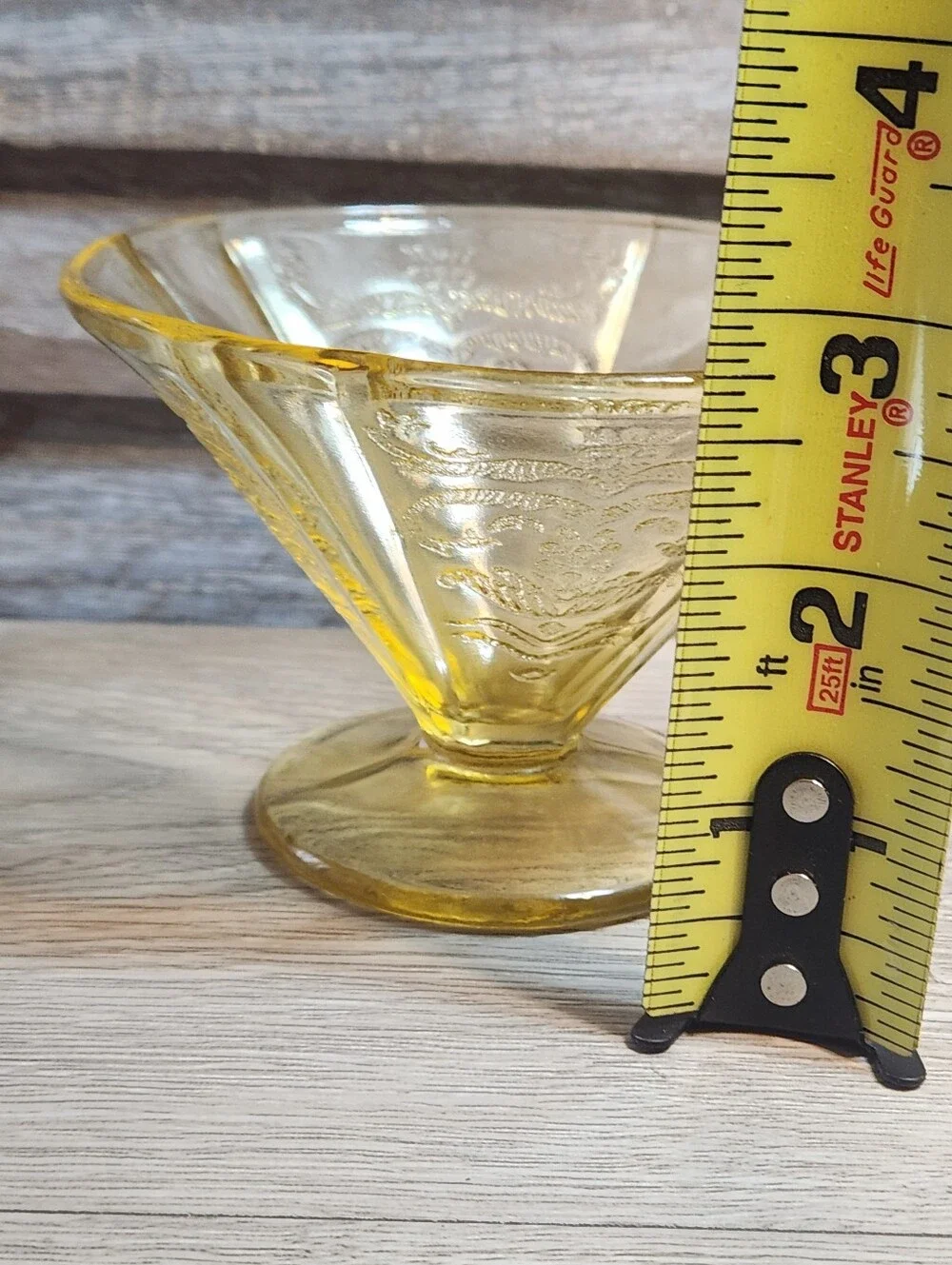 Federal Glass Madrid Pattern Yellow Amber Depression Glass Sherbet Dish
